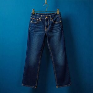 Premium Denim Jeans Hanging Display - High-quality Texture & Stitching, Metal Clips - Seamless White Background