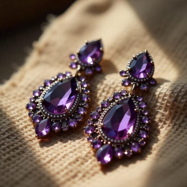 Colorful Large Statement Earrings: Close-Up Textured Shine on White Fabric